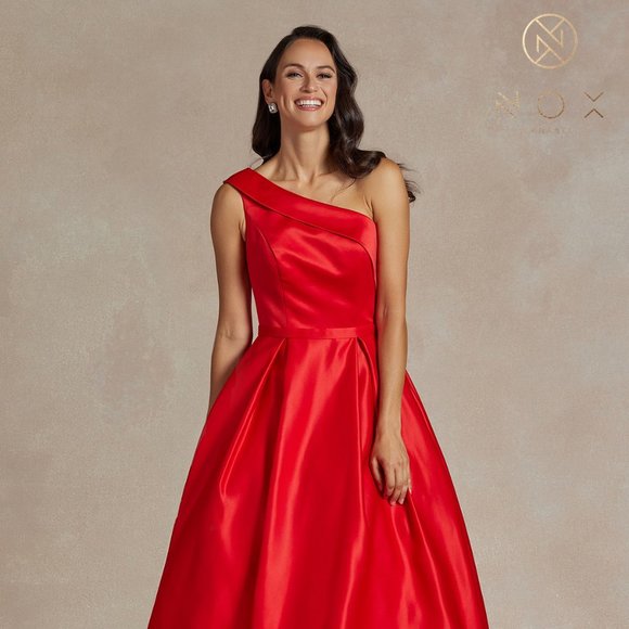 Nox One Shoulder Red Evening Dress - Picture 1 of 9